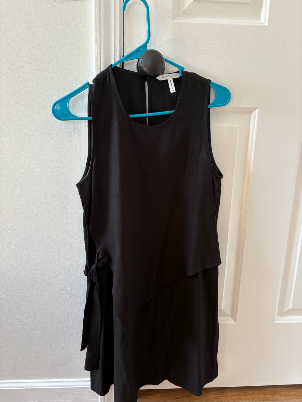 BCBGeneration Black Sleeveless Asymmetric Wrap Mini Dress